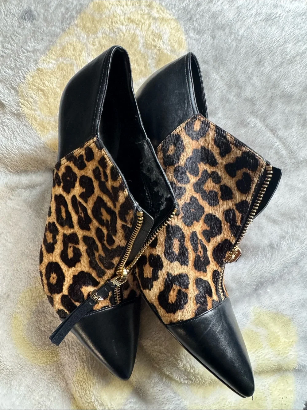 Michael Kors Leopard and Black Pointed Toe Heel Booties